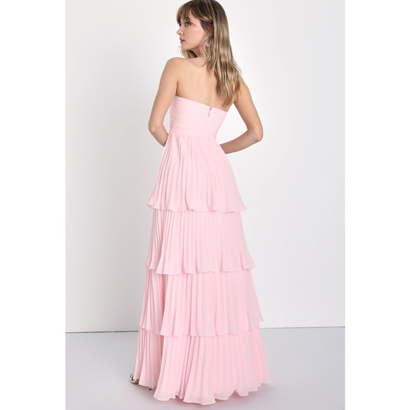 NWT Lulus | Light Pink Strapless Tiered Maxi Dress | Size S - Picture 2 of 10